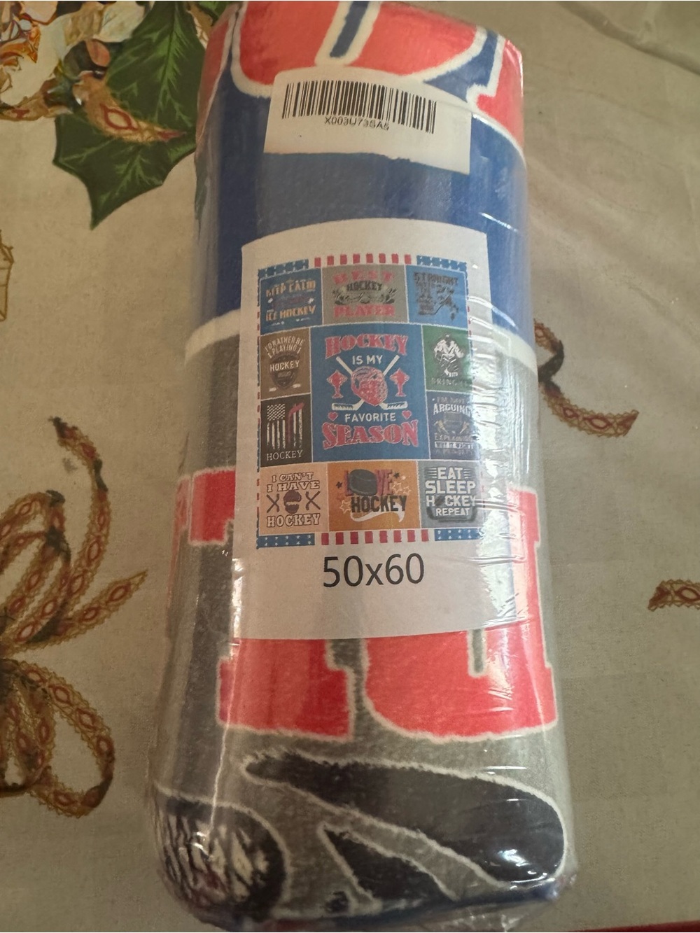 Hockey Fan Plush Throw Blanket - Blue, Red, Gray